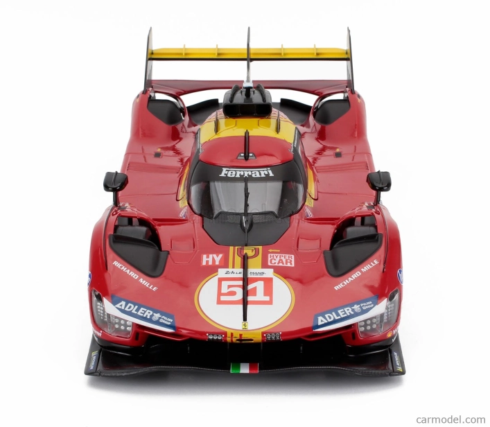Bburago Ferrari 499p 3.0l Turbo V6 Team Ferrari Af Corse N 51 3rd 24h Le Mans 2024 Alessandro Pier Guidi - James Calado - Antonio Giovinazzi - Con Vetrina - With Showcase 1:18 Red