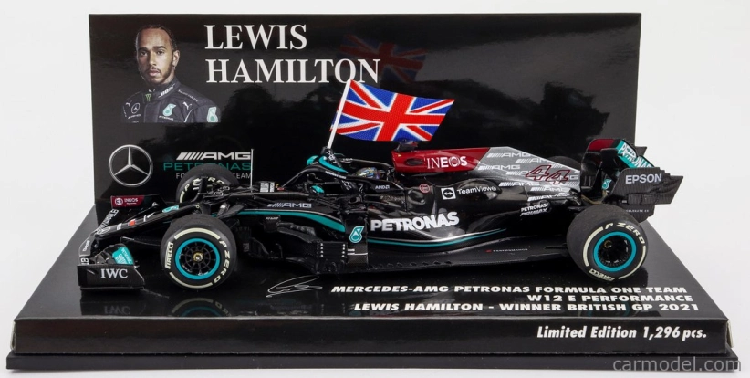 Minichamps Mercedes gp F1 W12 Mercedes M12 Eq Power+ Team Amg Petronas Motorsport Formula One N 44 Winner British Silverstone Gp With Flag 2021 Lewis Hamilton 1:43 Black Green