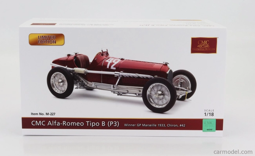 Cmc Alfa romeo F1 P3 N 42 Winner Marseille Gp 1933 Chiron 1:18 červená