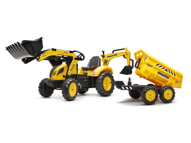 FALK – Šliapací traktor Komatsu s bagrom a maxi vlečkou