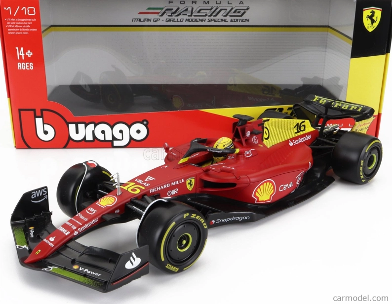 Bburago Ferrari F1-75 Scuderia Ferrari N 16 2022 Charles Leclerc 1:18, červená