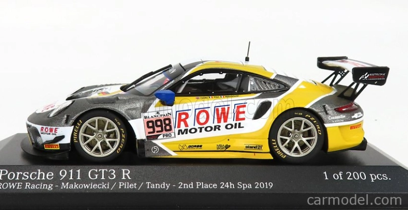 Minichamps Porsche 911 991-2 Gt3 R Team Rowe Racing N 998 2nd 24h Spa 2019 F.makowiecki - P.pilet - N.tandy 1:43 Sivá Biela Žltá