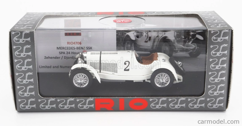 Rio-models Mercedes benz Ssk 7.1l S6 Supercharged Spider N 2 Winner 24h Spa 1931 Dimitri Djordjadze - Goffredo Zehender 1:43 Bílá