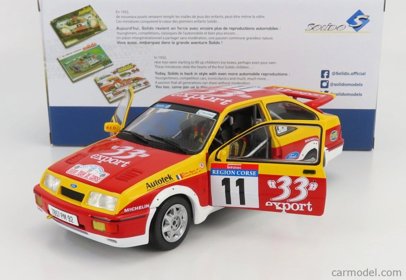 Solido Ford england Sierra Rs Cosworth N 11 Rally Tour De Corse 1987 D.auriol - B.occelli 1:18 Červená Žlutá