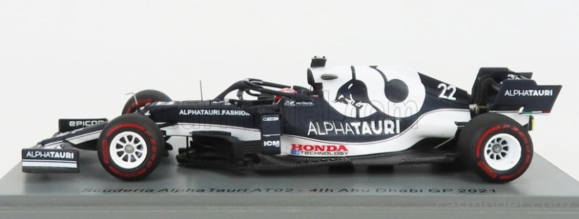 Iskrový model Alpha tauri F1 At02 Honda Ra620h Team Alpha Tauri N 22 4th Abu Dhabi Gp 2021 Yuki Tsunoda 1:43 White Blue
