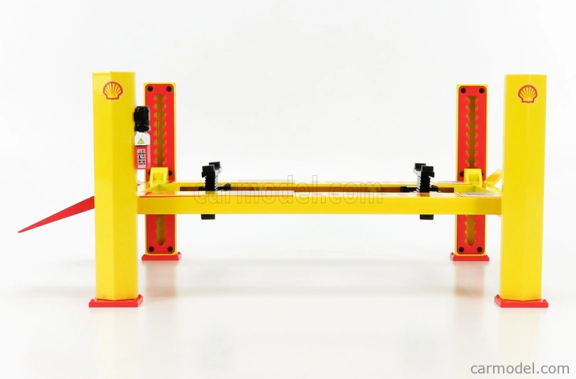 Greenlight Accessories Shell Garage Set Officina - Ponte Sollevatore Auto - Four Post Lift 1:18 Žlutá Červená