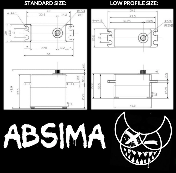Servo Absima HV LP19DBT Alu Digital, Low Profile, vodoodolné IP65, 16 kg/cm, 0,09 s/60°