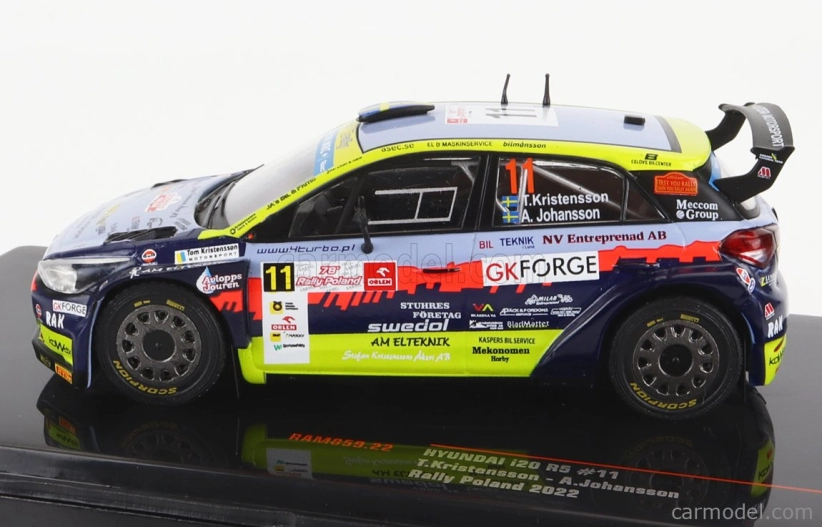 Ixo-models Hyundai I20 R5 N 11 Rally Polen 2022 T.kristensson - A.johansson 1:43 Svetlo modrá žltá červená čierna