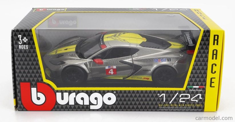 Bburago Chevrolet C8.r 6.2l V8 Team Corvette Racing N 4 Racing 2021 1:24 sivo-žltá
