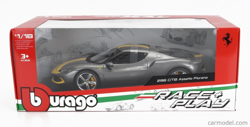 Bburago Ferrari 296 Gtb Assetto Fiorano 2022 1:18 sivo-žltá