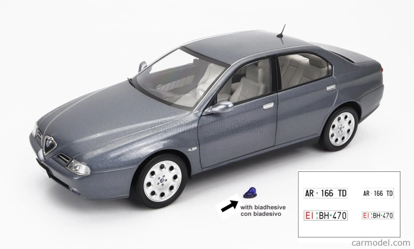 Mitica-diecast Alfa romeo 166 2.4 Jtd (with  Decals Comando Esercito Italiano E Civile) 1998 – (lampeggiante Applicabile Con Biadesivo - Flashing Light With Double-sided Tape) 1:18 Nettuno Grey Met