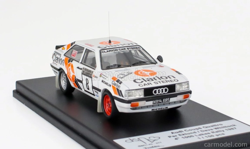 Trofeu Audi Quattro Coupe N 8 Rally 1000 Lakes 1987 Per Eklund - Dave Whittock 1:43 Bílá Modrá Oranžová