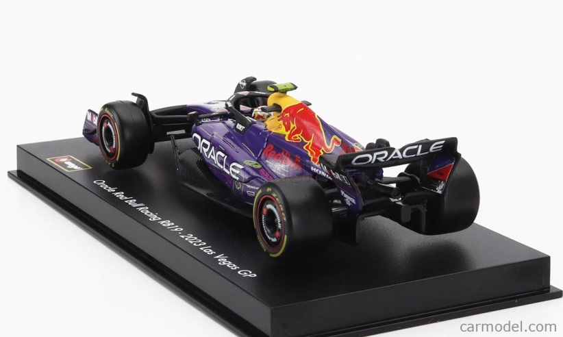 Bburago Red bull F1  Rb19 Team Oracle Red Bull Racing N 11 3rd Las Vegas Usa Gp 2023 Sergio Perez - With Pilot And Showcase 1:43 Fialová Žlutá Červená