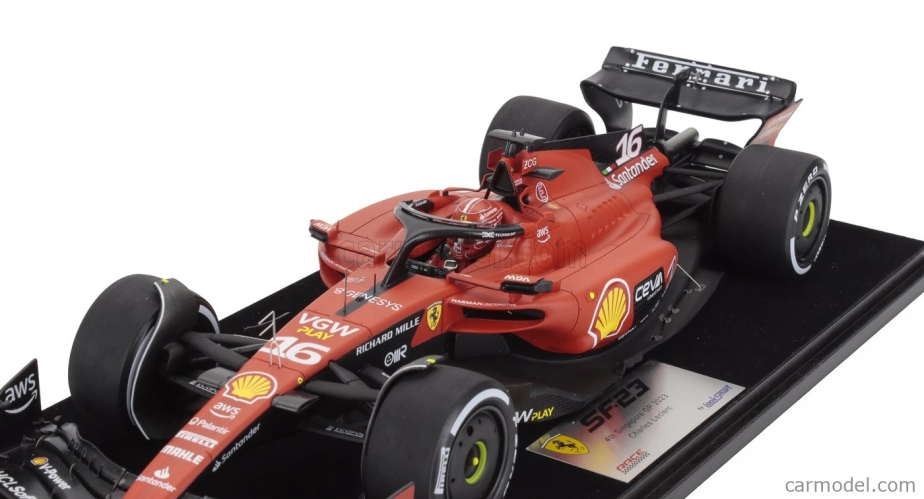 Looksmart Ferrari F1  Sf-23 Team Scuderia Ferrari N 16 4th Singapore Gp 2023 Charles Leclerc - Con Vetrina - With Showcase 1:18 Červená Černá
