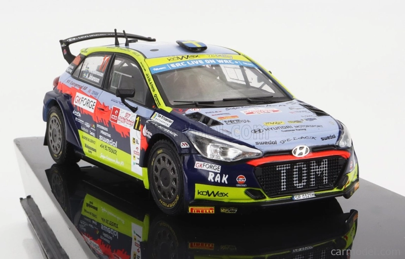Ixo-models Hyundai I20 R5 N 11 Rally Polen 2022 T.kristensson - A.johansson 1:43 Svetlo modrá žltá červená čierna