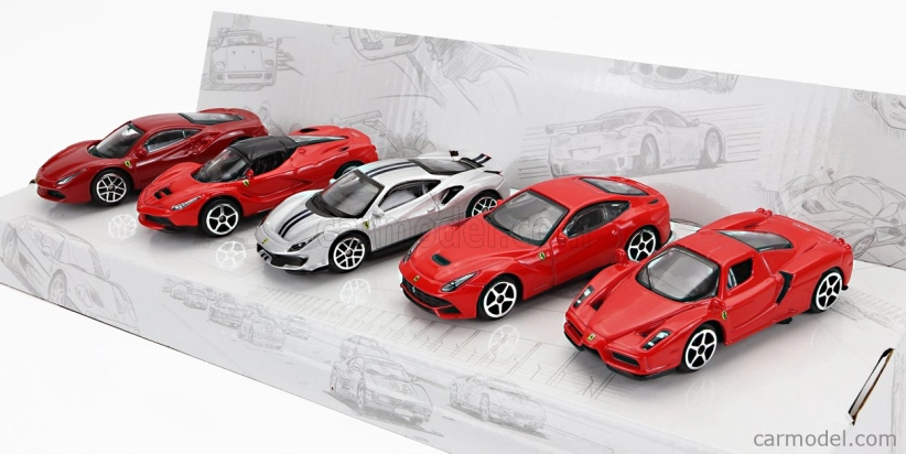 Bburago Ferrari Set 5x 488 Gtb – Enzo – 488 Pista – F-12 Berlinetta – Laferrari 1:64