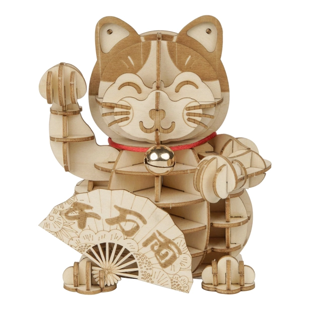 RoboTime drevené 3D puzzle Plutus Cat pre šťastie