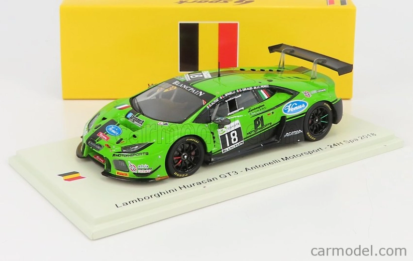 Spark-model Lamborghini Huracan Gt3 Team Antonelli Motorsport N 18 24h Spa 2018 J.perez - G.giraudi - L.spinelli - G.altoe 1:43 Zelená