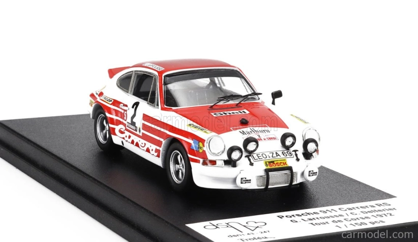 Trofeu Porsche 911 Carrera Rs Coupe (night Version) N 2 Rally Tour De Corse 1972 Gerard Larrousse - Christian Delferier 1:43 Bílá Červená
