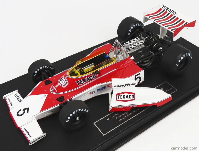 Gp-repliky Mclaren F1 M23 Ford Texaco N 5 Víťaz belgických pretekov Emerson Fittipaldi 1974 Majster sveta 1:18 Červená biela