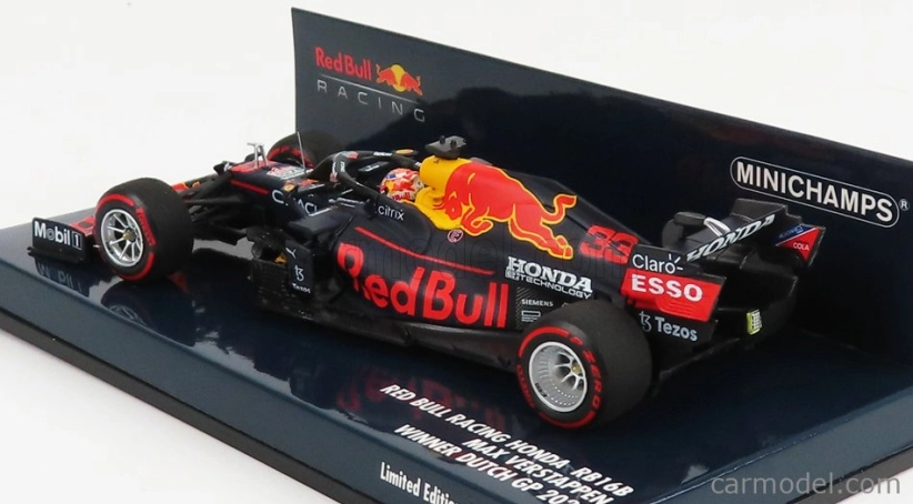 Minichamps Red bull F1 Rb16b Honda Ra620h Team Aston Martin N 33 Víťaz GP Holandska 2021 Max Verstappen 1:43 Matná modrá žltá červená