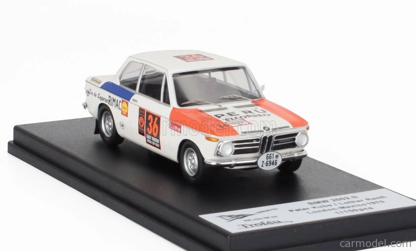 Trofeu BMW 2002 Ti N 36 Rally Londra-messico 1970 Peter Kube - Lothar Ranft 1:43 Bílá Modrá Červená