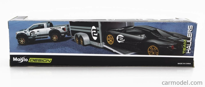 Maisto Chevrolet 1500 Pick-up With Trailer Car Transporter + Subaru Brx 2019 1:64 modro-biela