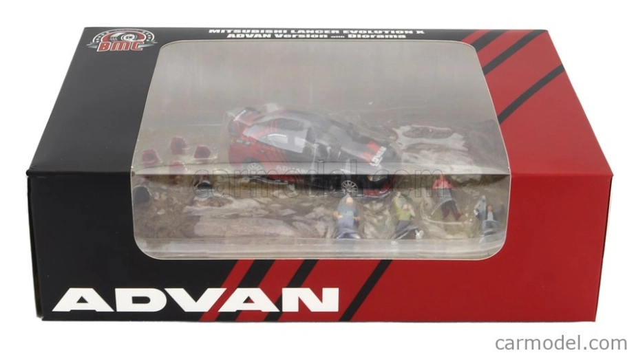 Bm-creations Mitsubishi Diorama Mud Rally Country Side Lancer Evo X Advan + Accessories 1:64 Černá Červená