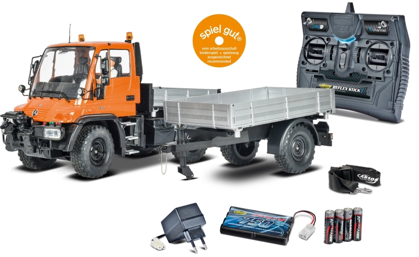 RC Unimog U300 s vozíkom, oranžová