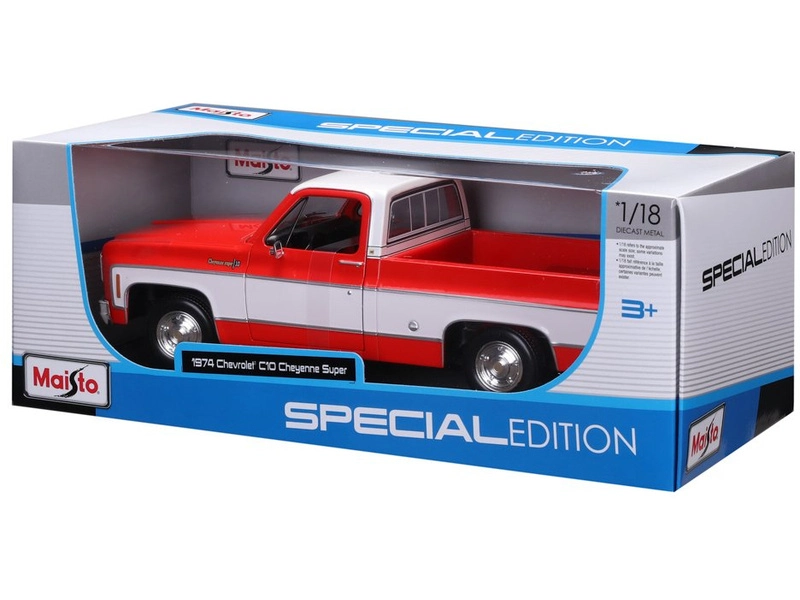Maisto Chevrolet C10 Cheyenne Super 1:18 1974 červená a biela