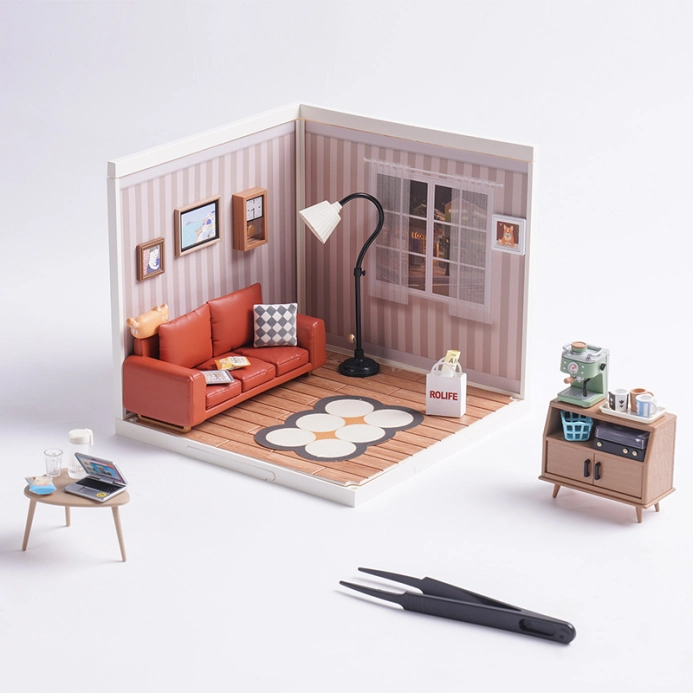 RoboTime 3D dřevěná skládačka Miniatura domečku Útulný obývací pokoj - poškozený obal