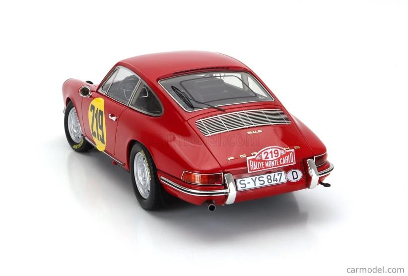 Modely v mierke Matrix Porsche 911s 2.0l Coupe N 219 3rd Rally Montecarlo 1967 Vic Elford - David Stone 1:18 Red