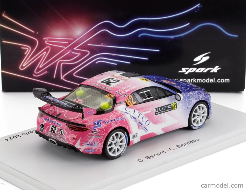 Spark-model Renault Alpine A110 Rgt Team Code Racing Development N 62 Rgt Rally Montecarlo 2024 Christophe Berard - Christophe Bernabo 1:43 Modrá Biela Ružová