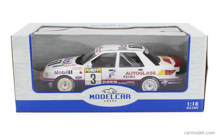 Mcg Ford england Sierra Cosworth Mobil1 N 3 8. Rally Montecarlo 1992 Miki Biason - Tiziano Siviero 1:18 Biela Modrá