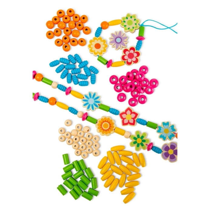 Bigjigs Toys Sada drevených korálikov Summer Flowers