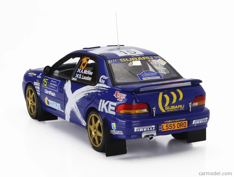 Sun-star Subaru Impreza 555 N 15 Rally Mythical Cars 2023 Alister Mcrae - Stuart Loudon Logiman 1:18 Modrá Bílá