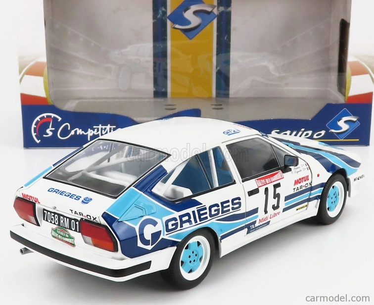 Solido Alfa romeo Alfetta Gtv6 N 15 Rally Des Garrigues 1986 C.rigollet - M.bathelot 1:18 Biela 2 tóny Modrá