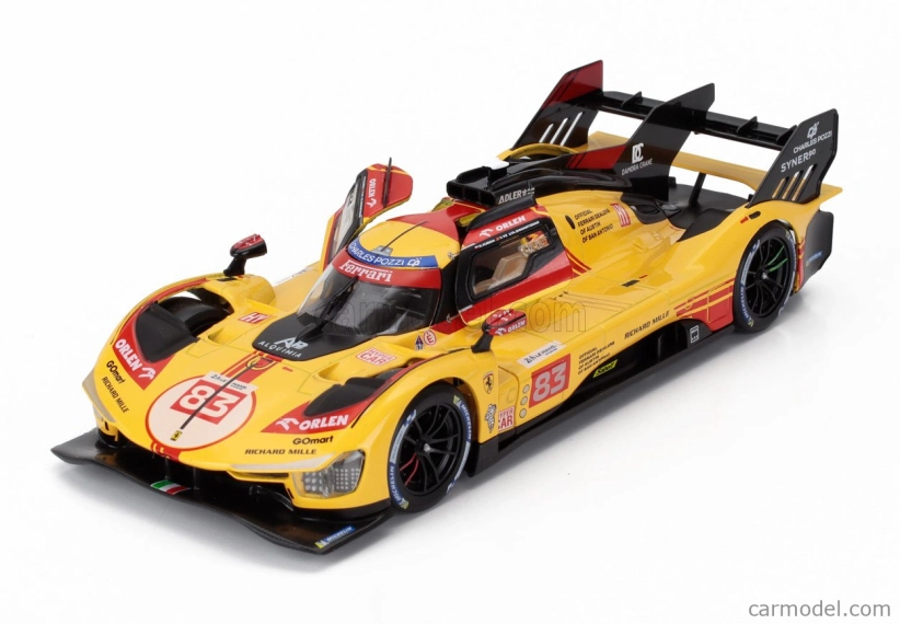 Bburago Ferrari 499p 3.0l Turbo V6 Team Af Corse N 83 24h Le Mans 2024 Robert Kubica – Robert Shwartzman – Yifei Ye 1:24 žltá červená