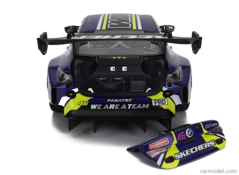 Minichamps BMW radu 4 M4 Gt3 Team Wrt N 46 Víťaz Gtwce Gt World Challenge Europe Sprint Cup Misano Taliansko 2023 - Valentino Rossi - Maxime Martin 1:18 Fialová Žltá Čierna