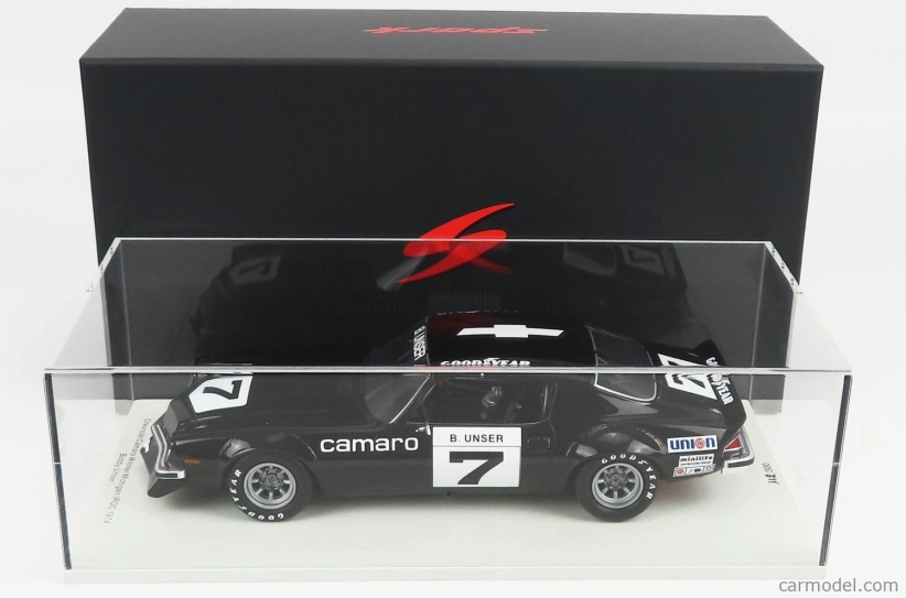 Spark-model Chevrolet Camaro Coupe N 7 Winner Iroc Michigan 1974 B.unser - Con Vetrina - S vitrínou 1:18 Black