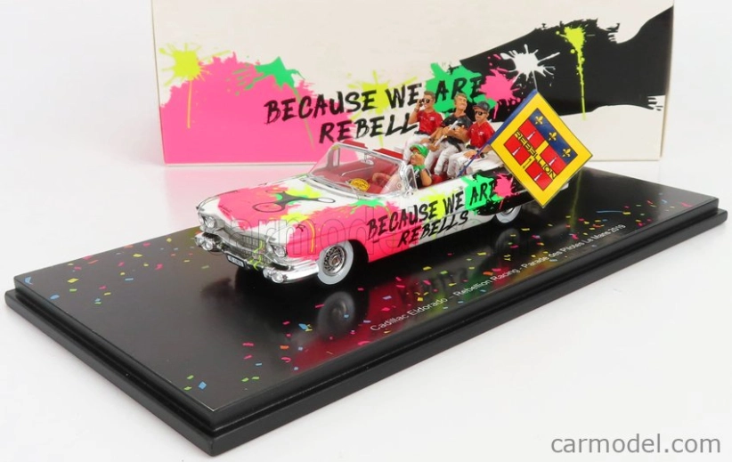 Spark-model Cadillac Eldorado Biarritz Cabriolet 1959 - Parade Des Pilotes Team Rebellion Racing 24h Le Mans 2019 T.laurent - G.menezes - N.berthon 1:43 Biela Ružová Čierna