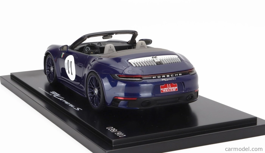 Spark-model Porsche 911 992 Carrera S Cabriolet Open N 11 2024 - La Carrera Panamericana 1952 - Con Vetrina - S vitrínou 1:18 Blue