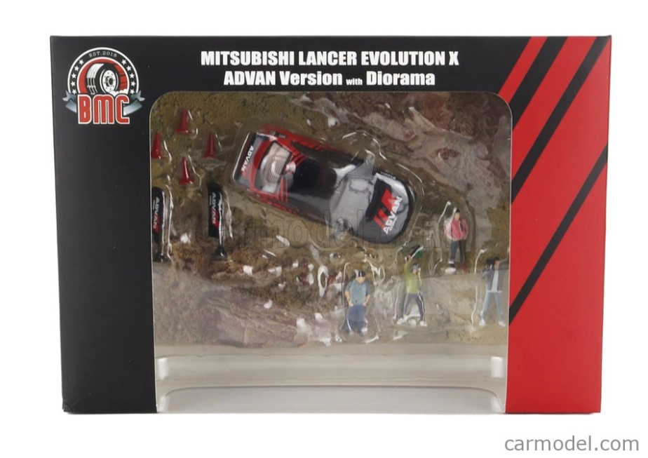 Bm-creations Mitsubishi Diorama Mud Rally Country Side Lancer Evo X Advan + Accessories 1:64 Černá Červená