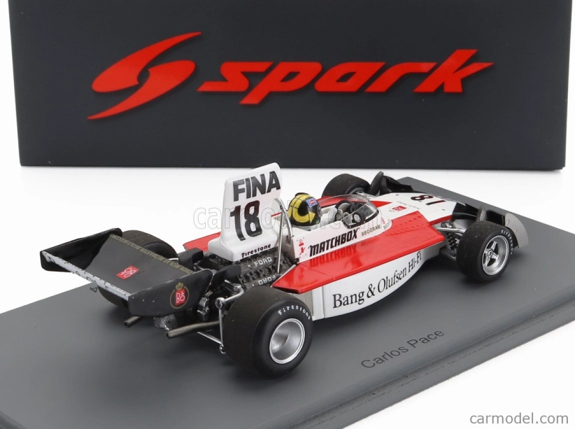 Spark-model Surtees F1 Ts16 N 18 Spanish Gp 1974 Carlos Pace 1:43 Biela červená čierna