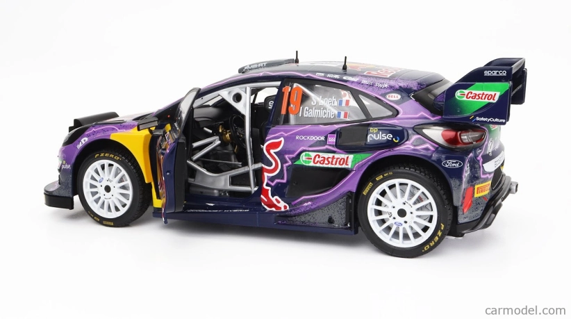 Solido Ford england Puma Rally1 Red Bull Team Ford World Rally M-sport N 19 Winner Rally Montecarlo 2022 S.loeb - I.galmiche 1:18 Purple Yellow Black