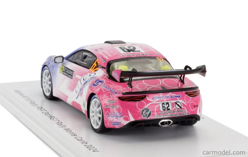 Spark-model Renault Alpine A110 Rgt Team Code Racing Development N 62 Rgt Rally Montecarlo 2024 Christophe Berard - Christophe Bernabo 1:43 Modrá Biela Ružová