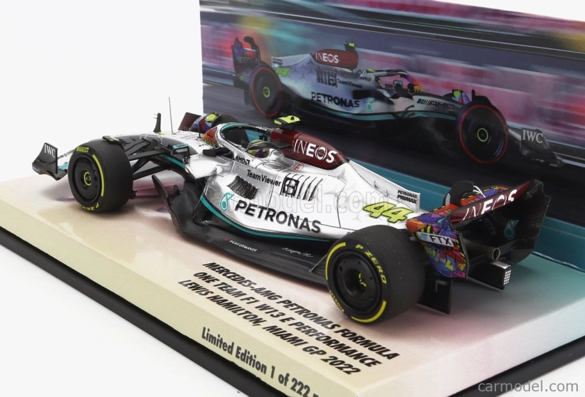 Minichamps Mercedes gp F1 W13e Team Mercedes-amg Petronas F1 N 44 6. Miami Gp 2022 Lewis Hamilton 1:43 Silver Green
