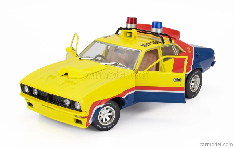 Greenlight Ford usa Falcon Xb V8 Police Interceptor Mad-max 1973 Movie - M.rockatansky The Dark One 1:18 Žltá červená modrá