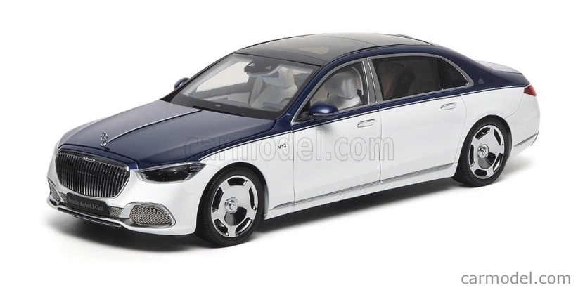 Takmer skutočný Mercedes benz triedy S S600 V12 Biturbo Maybach 2021 1:18 bielo modrý
