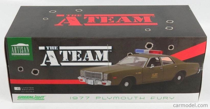 Greenlight Plymouth Fury U.s. Army Military Police 1977 - A-team 1:18 Vojenská Zelená